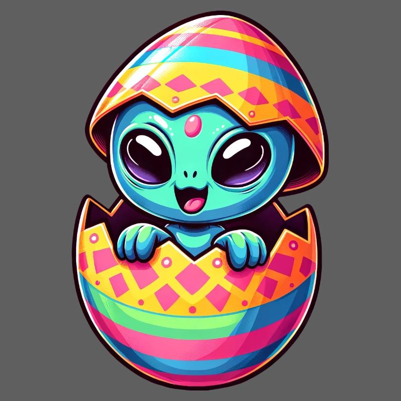 Colorful Alien Easter Egg Hatching Design