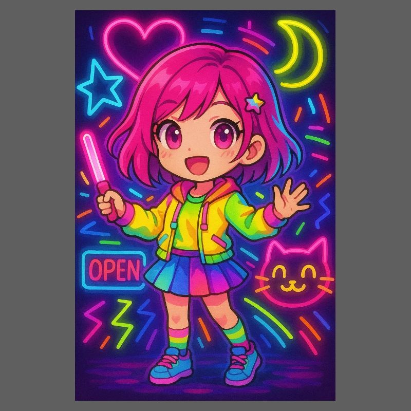 Neon Chibi Magic - Énergie d’anime colorée