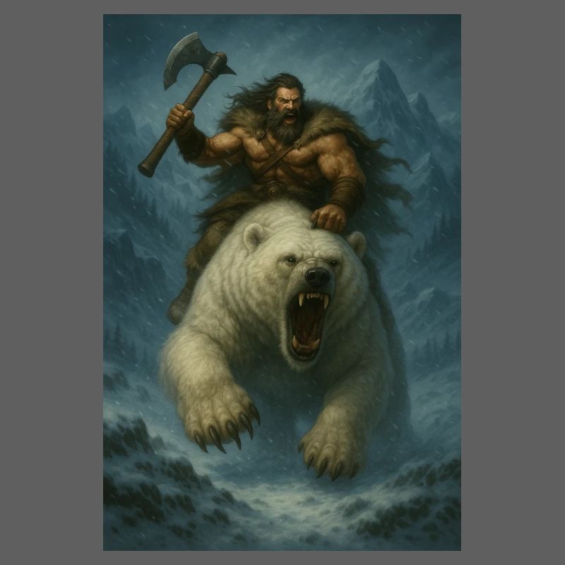 Wikingerkrieger auf Eisbär – Fa-Illustration