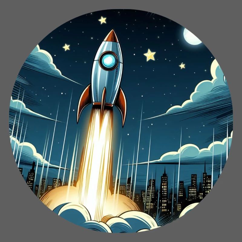 Cartoon rocket launches into space