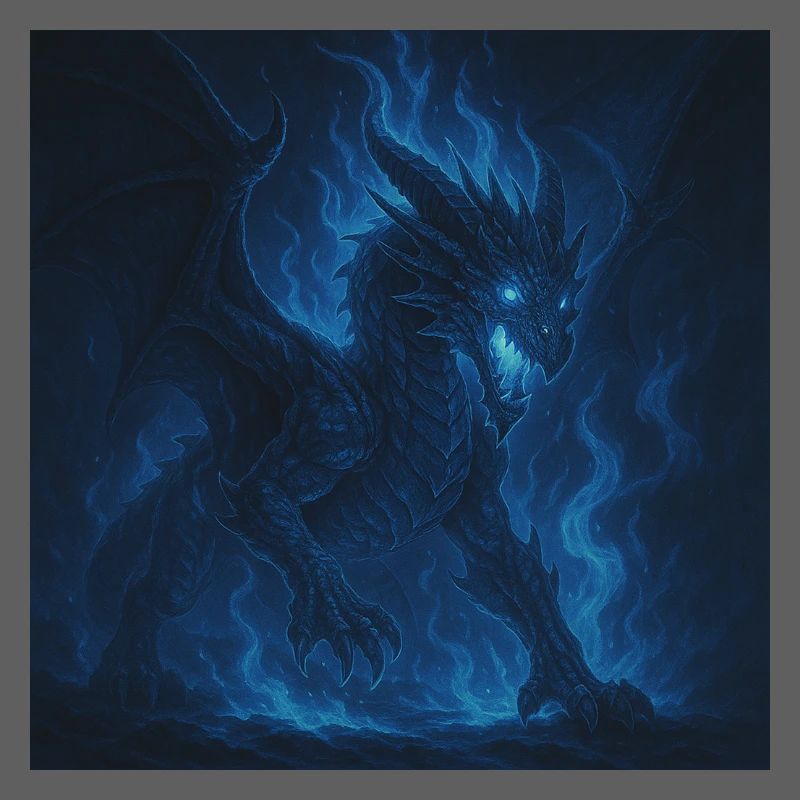 Blue Fire Dragon in Night Shadow