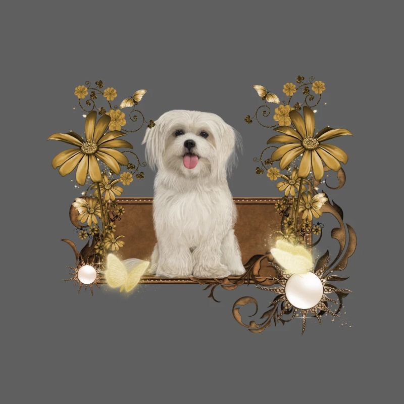 Chiot maltais mignon avec des fleurs