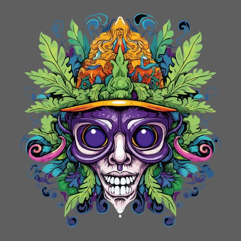 Psychedelic skull with leaf crown