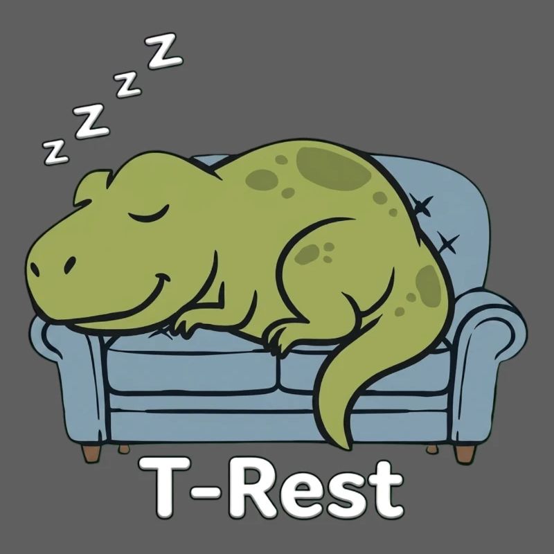 T-Rest Dino schläft auf der Couch