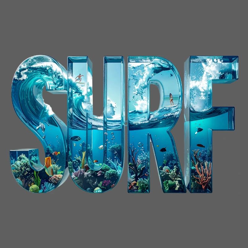 SURF – 3D Water Letters with Surfers & Fish