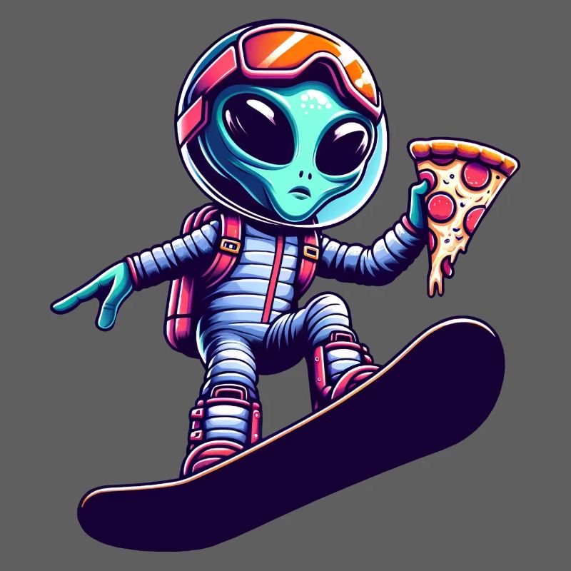 Alien Snowboard Pizza Fun