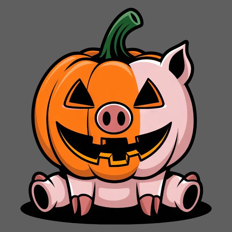 Halloween Pig Pumpkin Comic Funny Whimsical