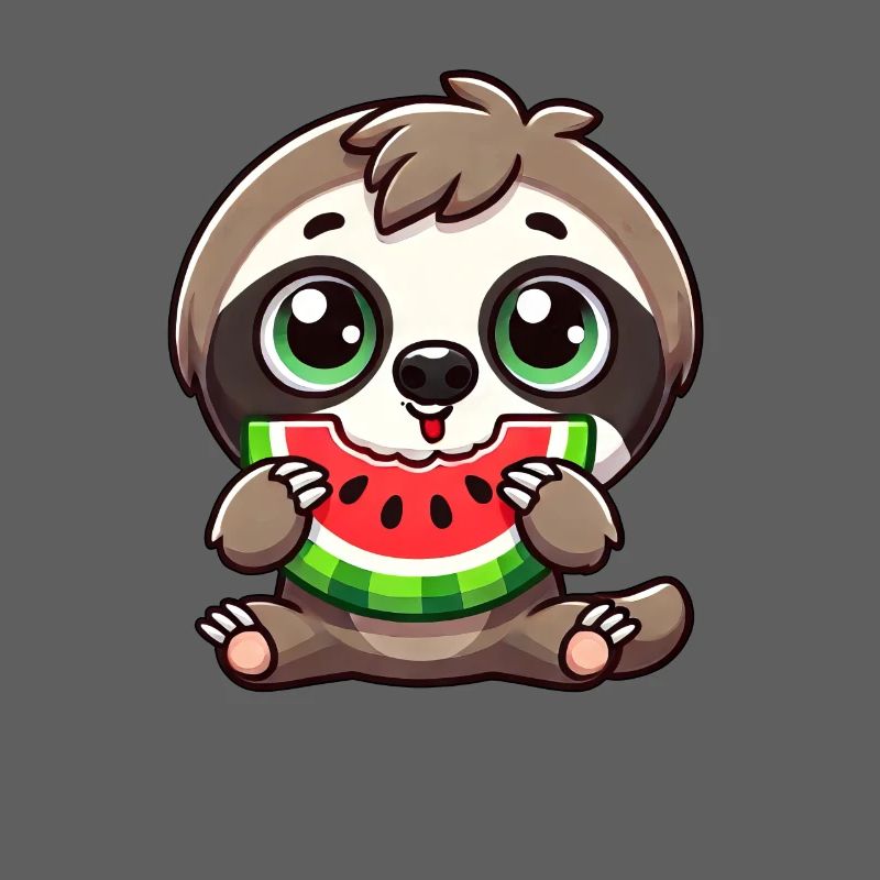 Sloth with Watermelon Cartoon Summer Feeling