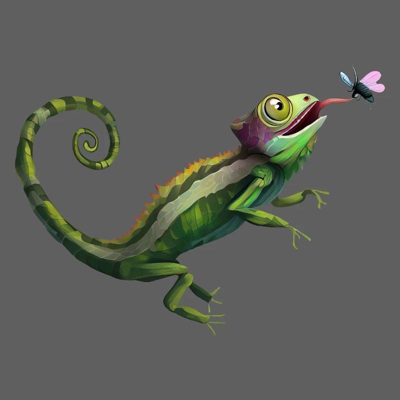 Chameleon eats fly