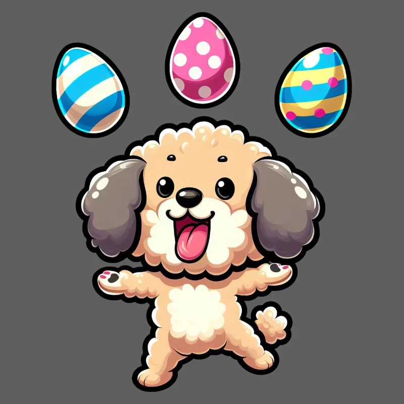 Easter Poodle Juggling Eggs, Artistic Dog