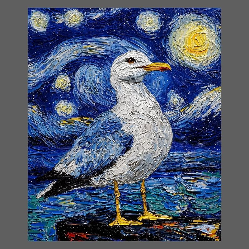 Seagull Bird Van Gogh Style Starry Night
