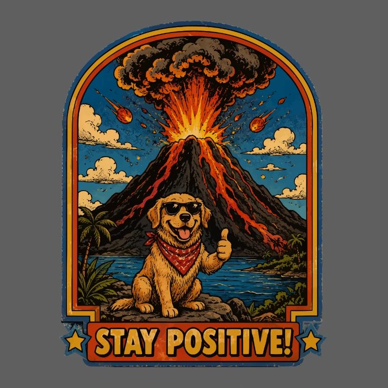 Chien devant un volcan – Restez positif