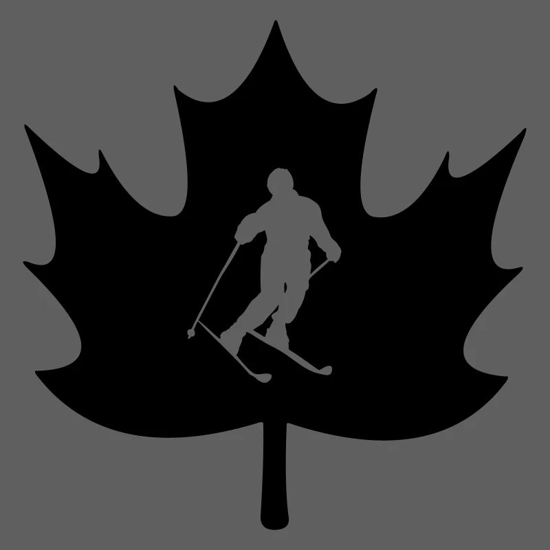 Canada maple leaf with cut-out skier logo