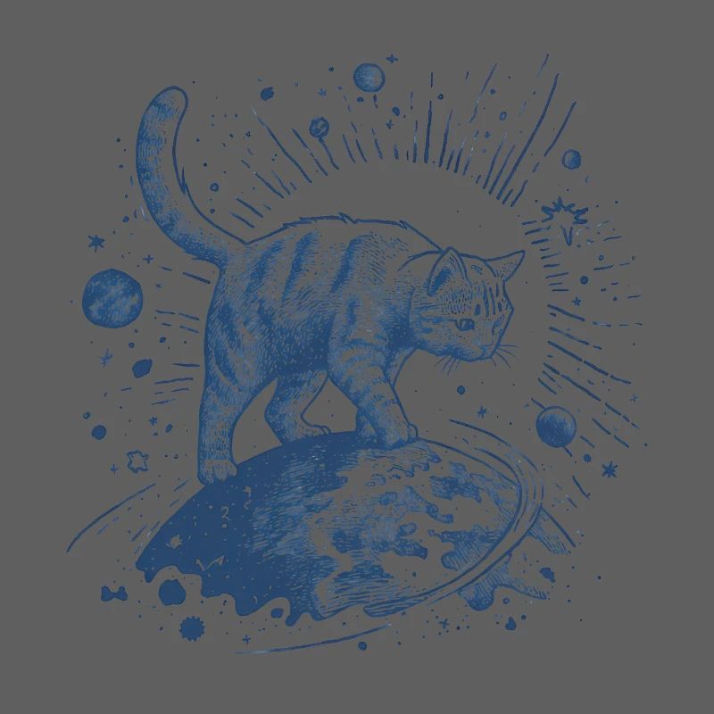 Blue Space Tiger - Cat Walking in Space