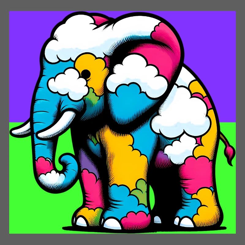Éléphant avec Nuage et Nuages