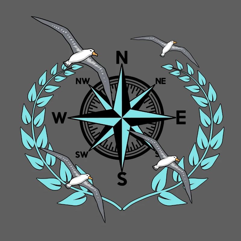 Kompass Windrose Möwen Nautik Maritim Seefahrt