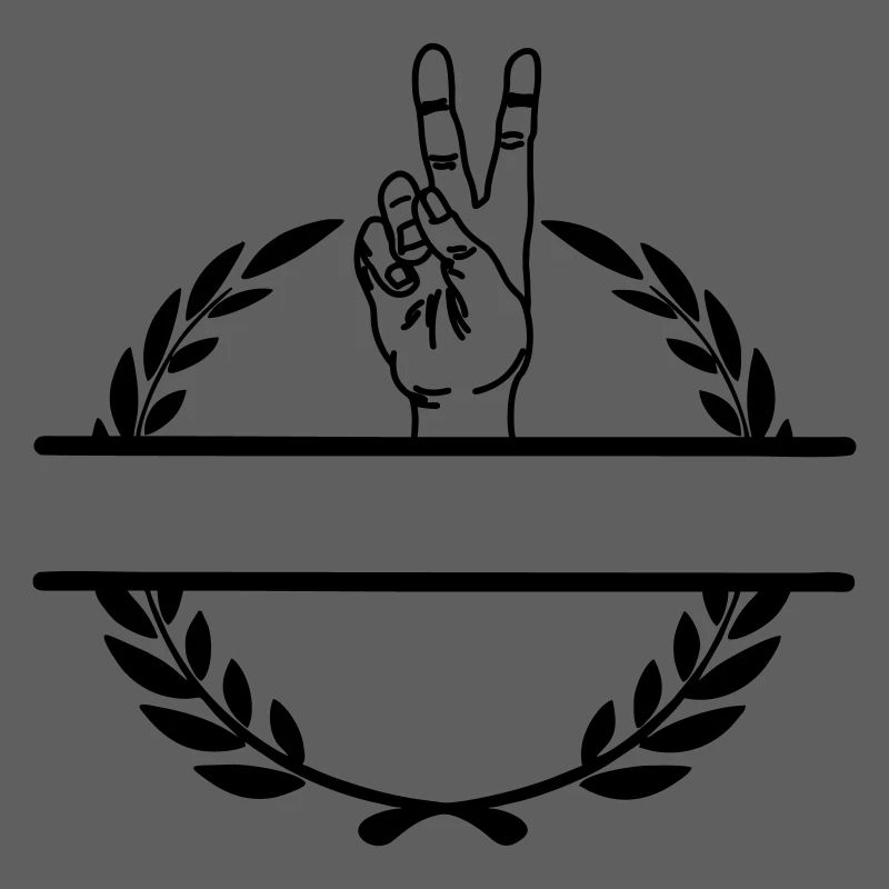 Handgeste des Friedens "V-Zeichen" im Lorbeerkranz