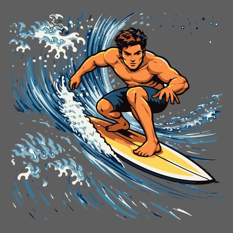 Surfer illustration on powerful wave