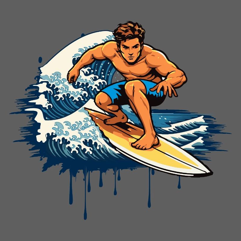 Illustration dynamique en graffiti d’un surfeur