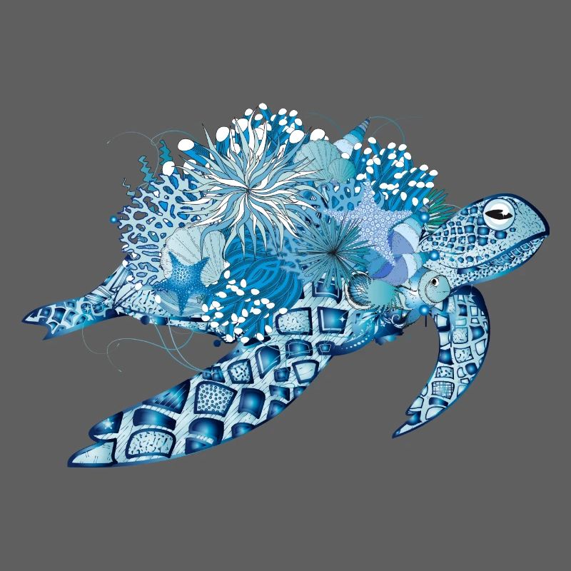imaginative blue turtle with corals