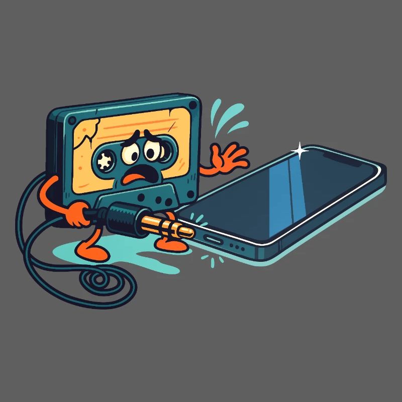 Kassette vs. USB-Anschluss, sarkastischer Retro-Witz