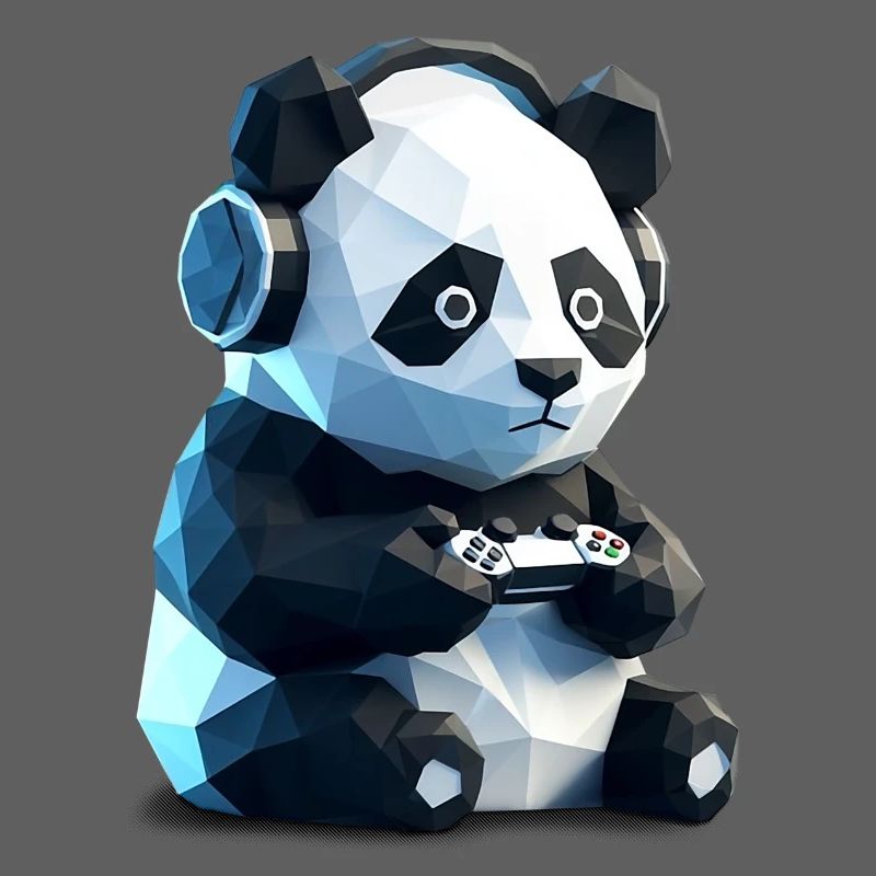 Gaming Panda mit Headset & Controller
