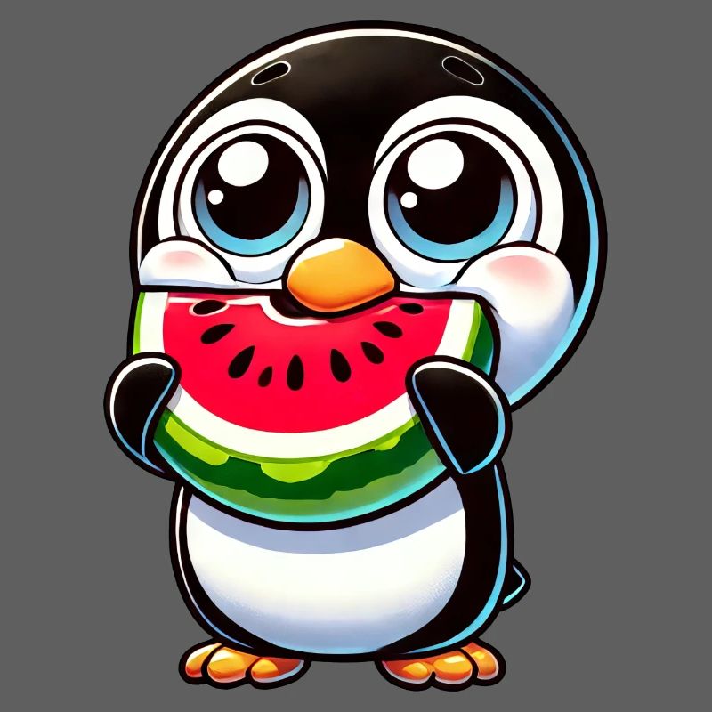 pingouin drôle avec pastèque dessin animé été