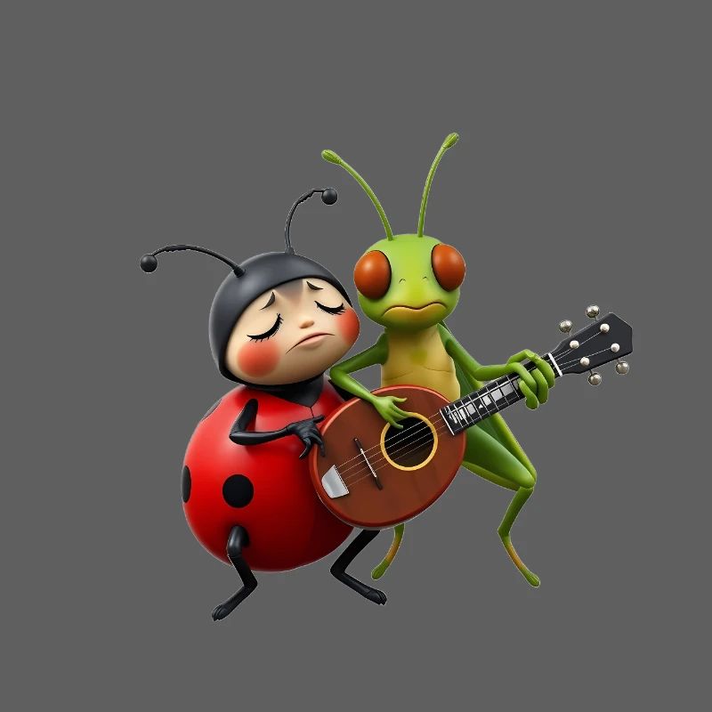 Ladybug and Grasshopper Playing the Mandolin