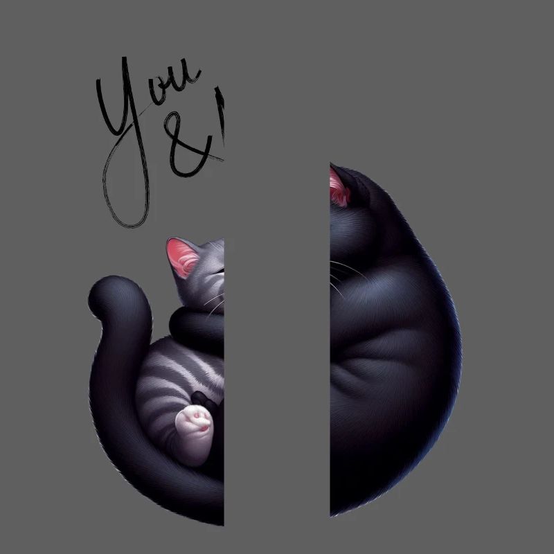 Du und ich schwarze und graue Katze graue Version