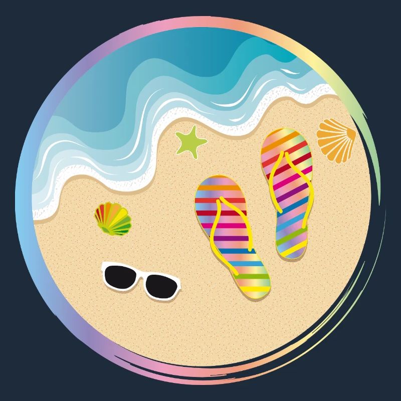 Flip-flops in rainbow design on the sandy beach