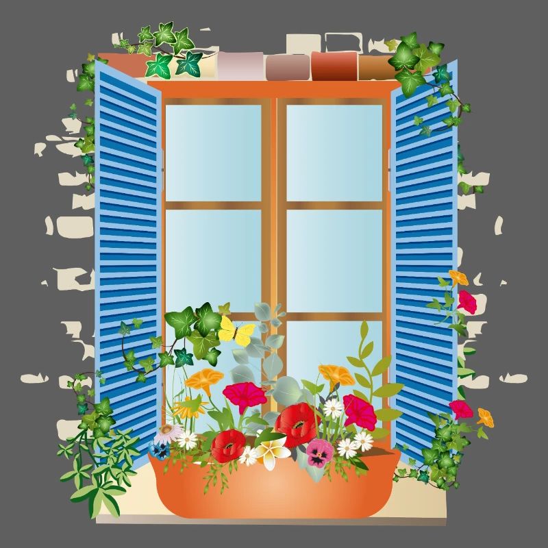 Fenêtre d’été avec bac à fleurs