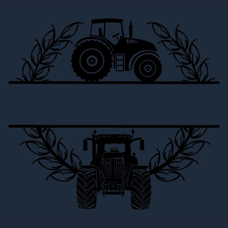 Tractor side and front view in wheat wreath