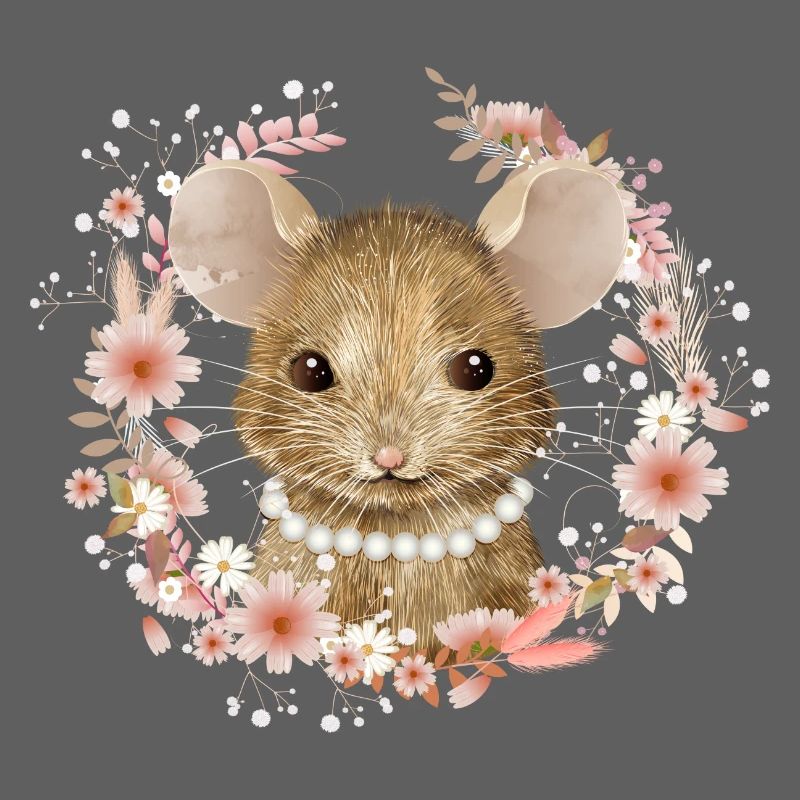 Maus Mädchen mit Perlen im floralen rosa Kränzchen
