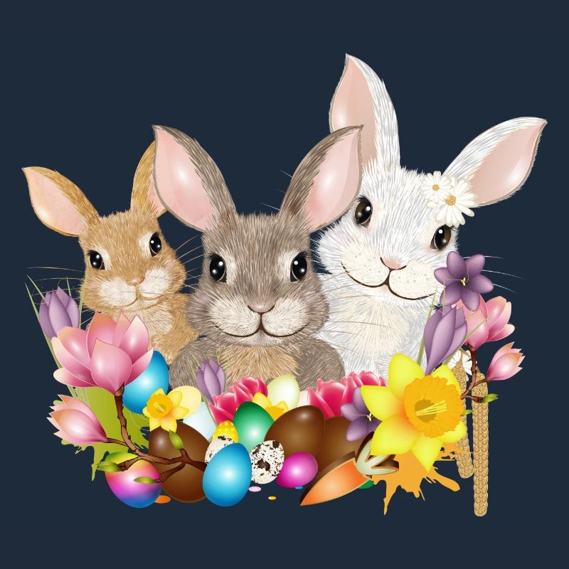 Cute Easter Bunny Family with Colorful Easter Eggs