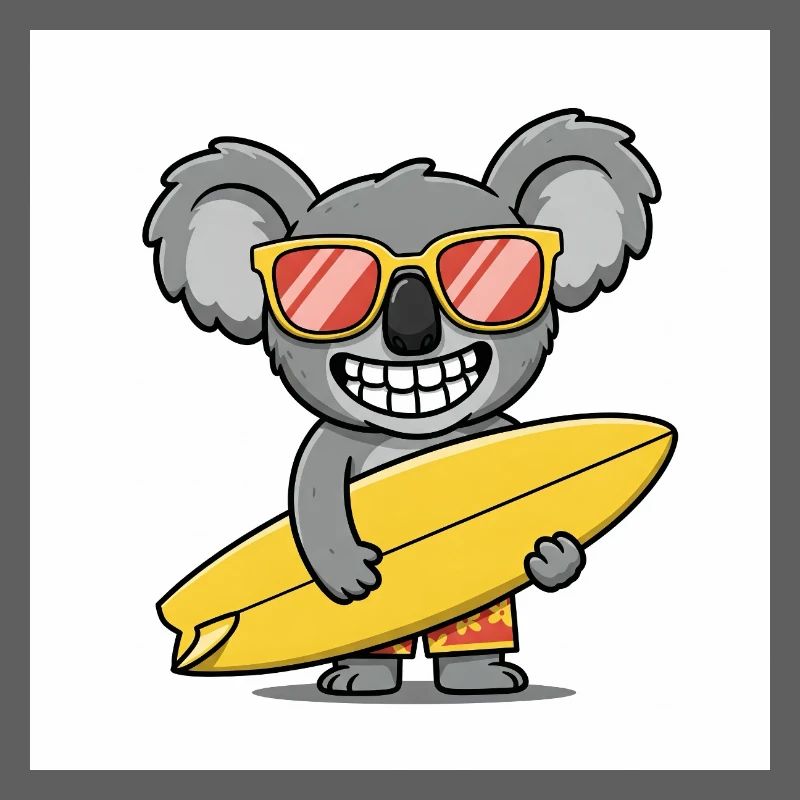 Surfing koala with sunglasses