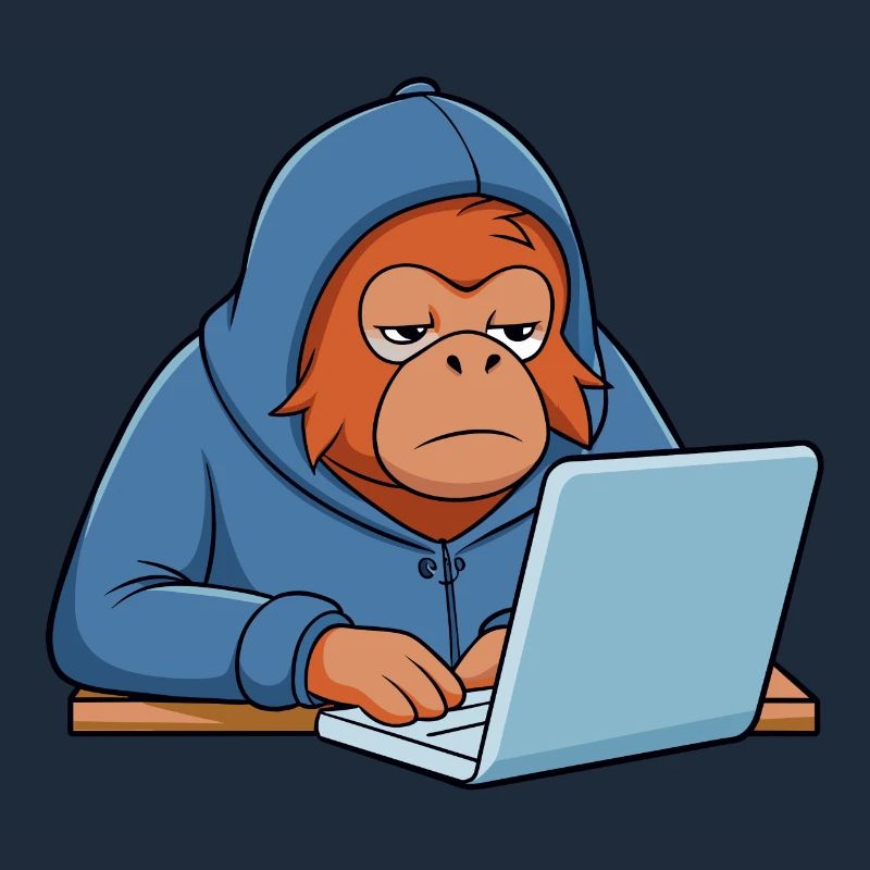 Mignon orang-outan hacker dans un sweat à capuche devant le PC