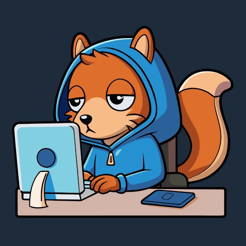 Mignon hacker écureuil dans un sweat à capuche devant le PC