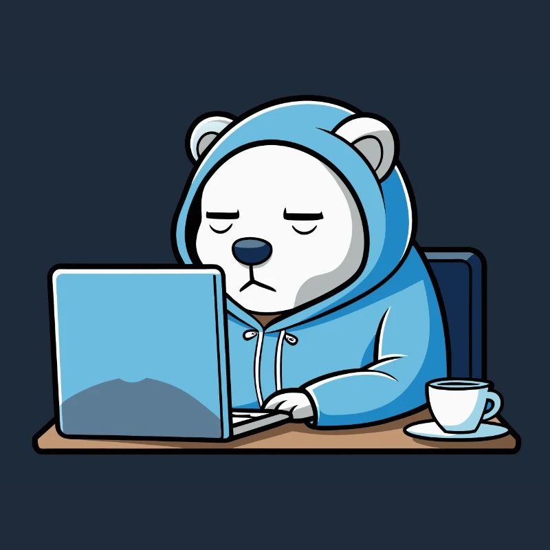 Un ours polaire hacker mignon dort dans un sweat à capuche devant le PC