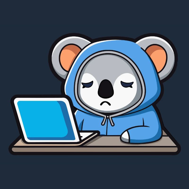 Un mignon koala hacker dort dans un sweat à capuche devant le PC