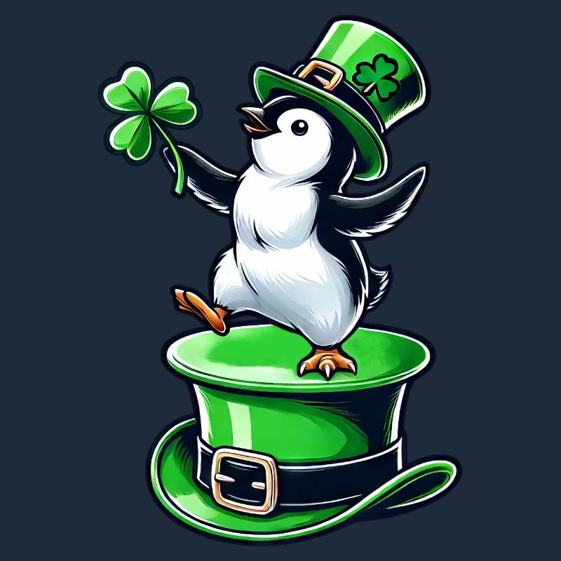 Pingouin de la Saint-Patrick avec chapeau haut de forme dansant
