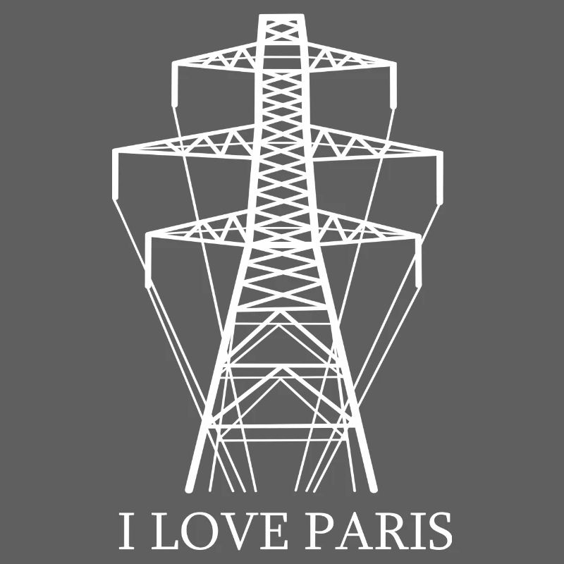 Power pole as Eiffel Tower "I Love Paris" satire