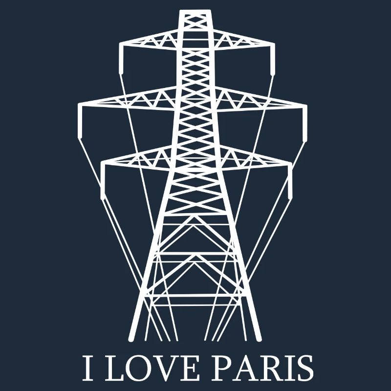 Power pole as Eiffel Tower "I Love Paris" satire