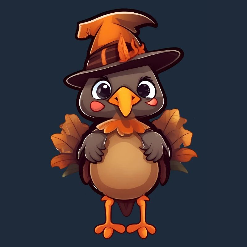 Cute Halloween turkey with witch hat.