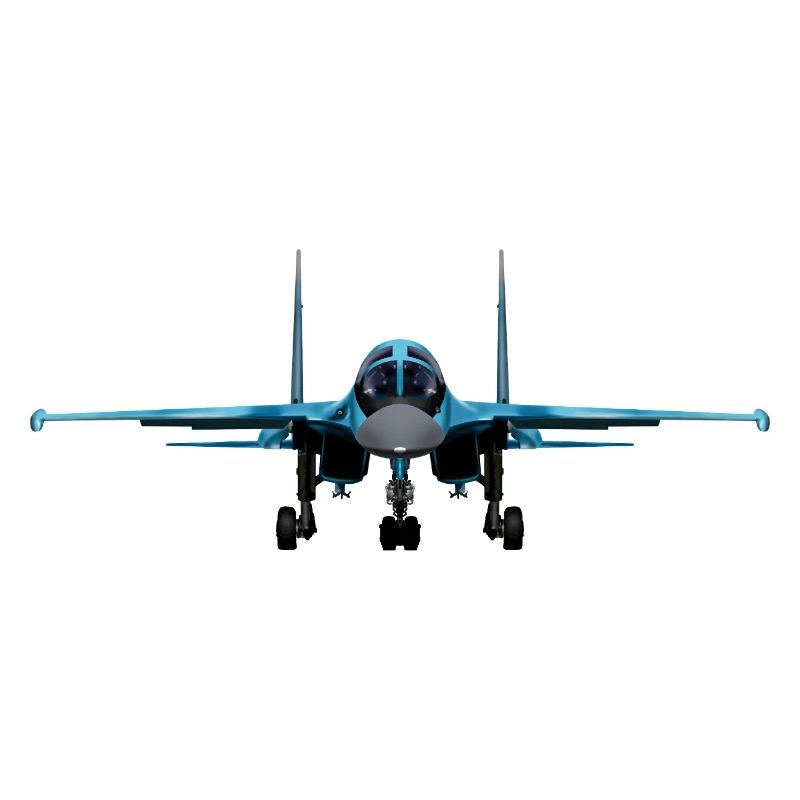 Blauer Kampfjet Frontansicht