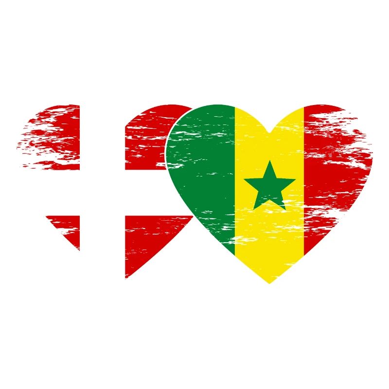 Danemark Sénégal drapeau en forme de cœur utilisé