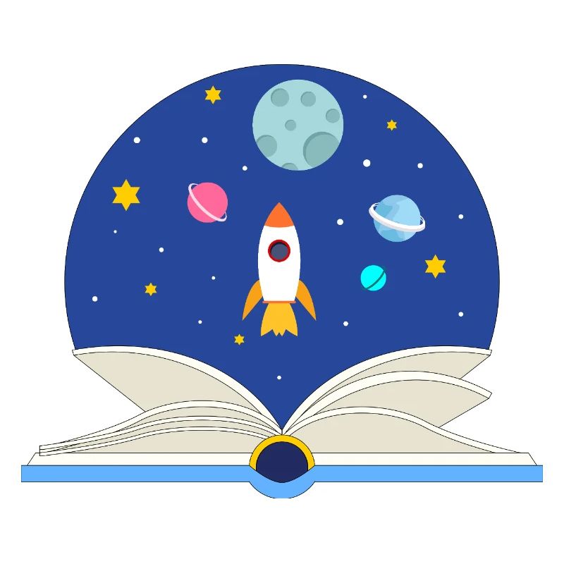 Livre ouvert avec scène spatiale, imagination et Avent