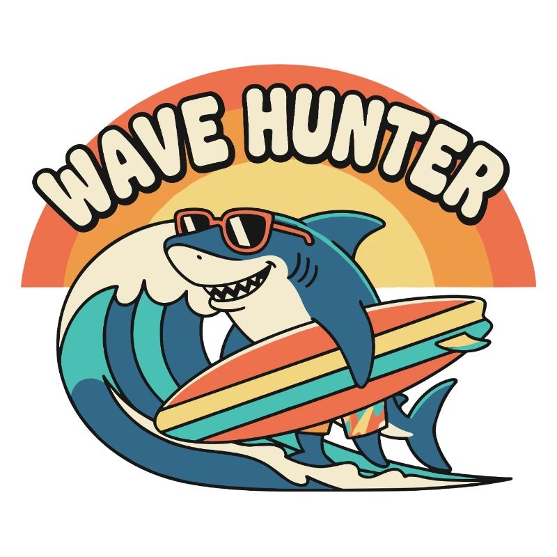 Wave Hunter Shark Surf Sunset