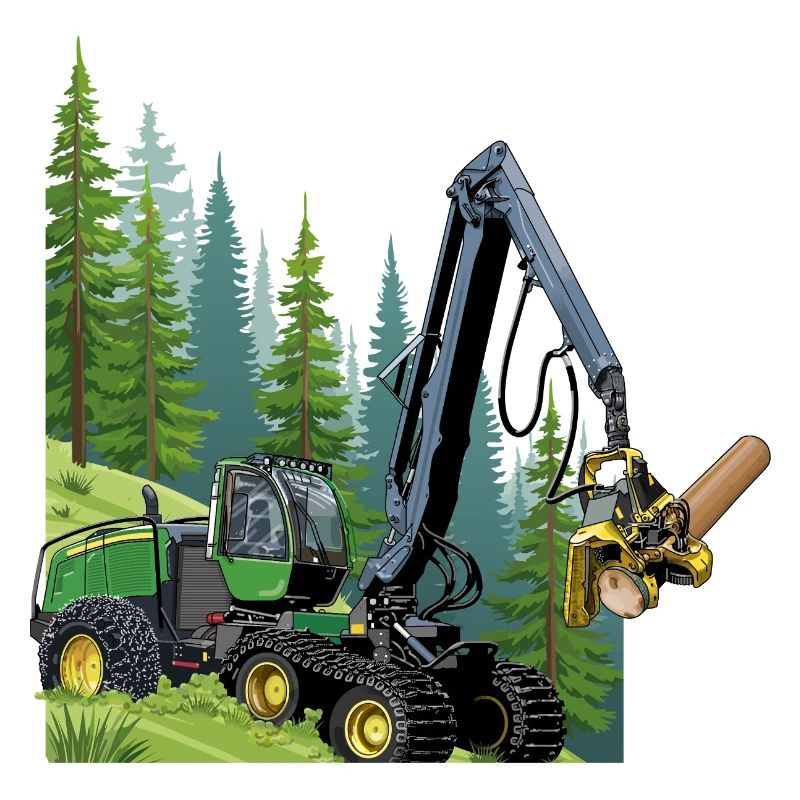 Récolteuse, moissonneuse en forêt