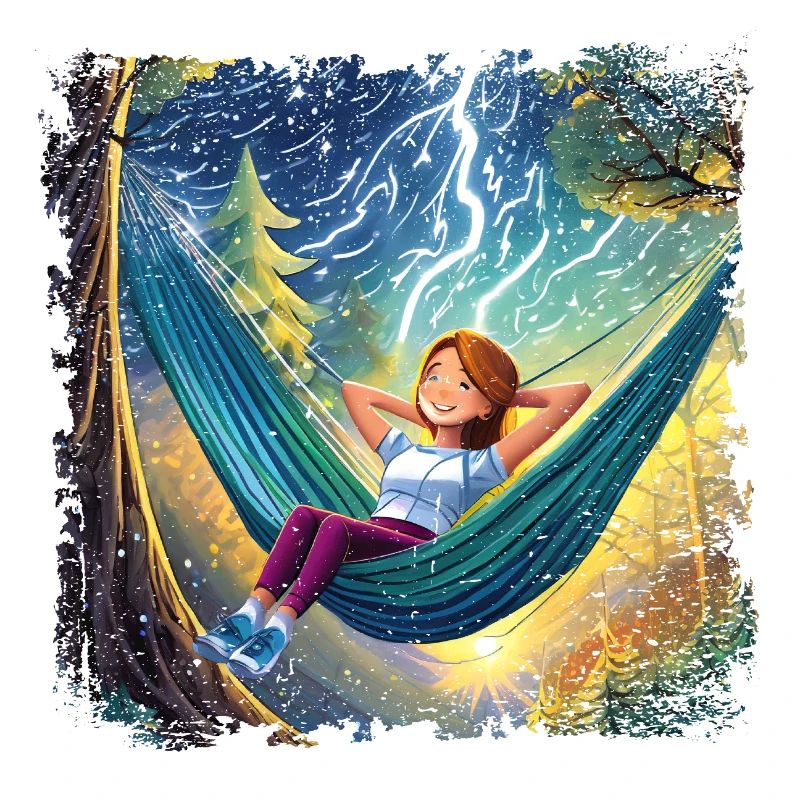 Mädchen auf Hängematte, chillen, mit Blitzen