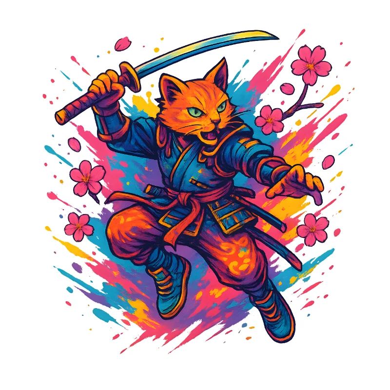Katzen-Krieger im Samurai-Stil
